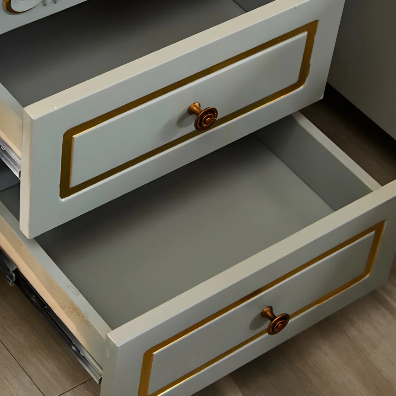 Elegant Grey Wood Nightstand with Storage Drawers Image - 11 | homeyfad