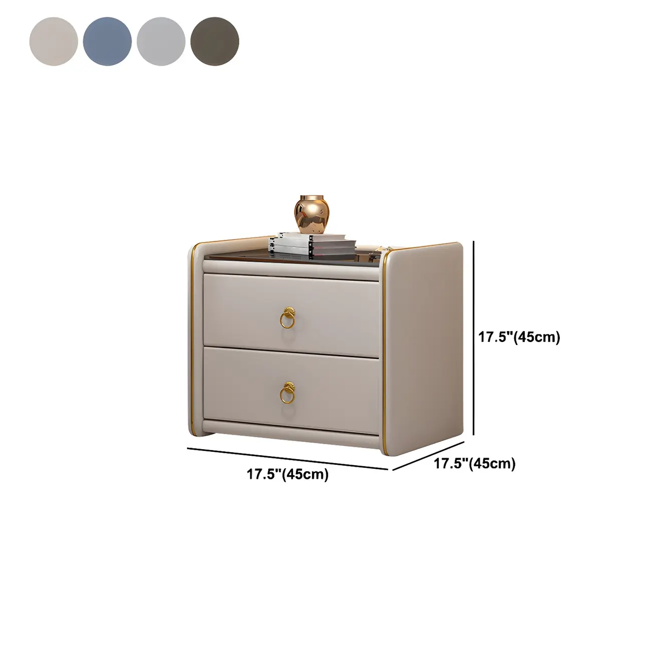 Modern White Wood Nightstand with Glass Top 2 Drawers #size