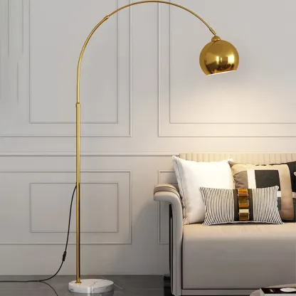 Gold Arc Floor Lamp with Marble Base and Adjustable Arm Image - 1