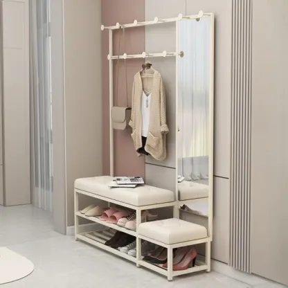 Modern White Wooden Hall Tree with Bench & Storage Image - 6