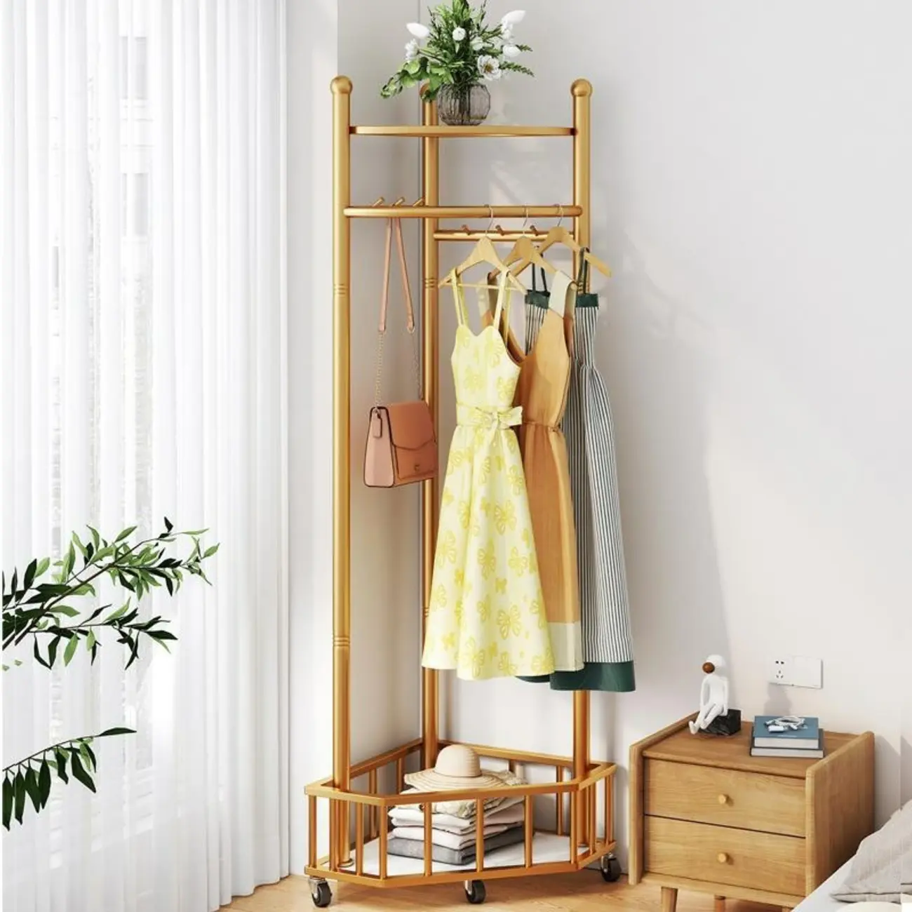 Glam Metal Corner Hall Tree with Storage Image - 1 | homeyfad
