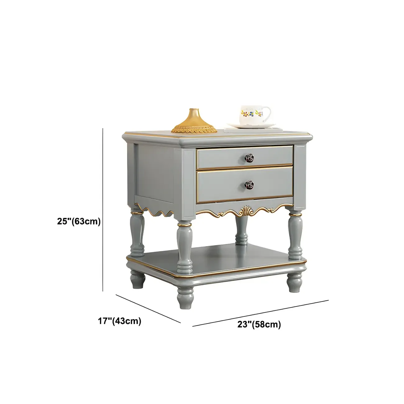 Elegant Grey Wood Nightstand with Storage Drawers #size