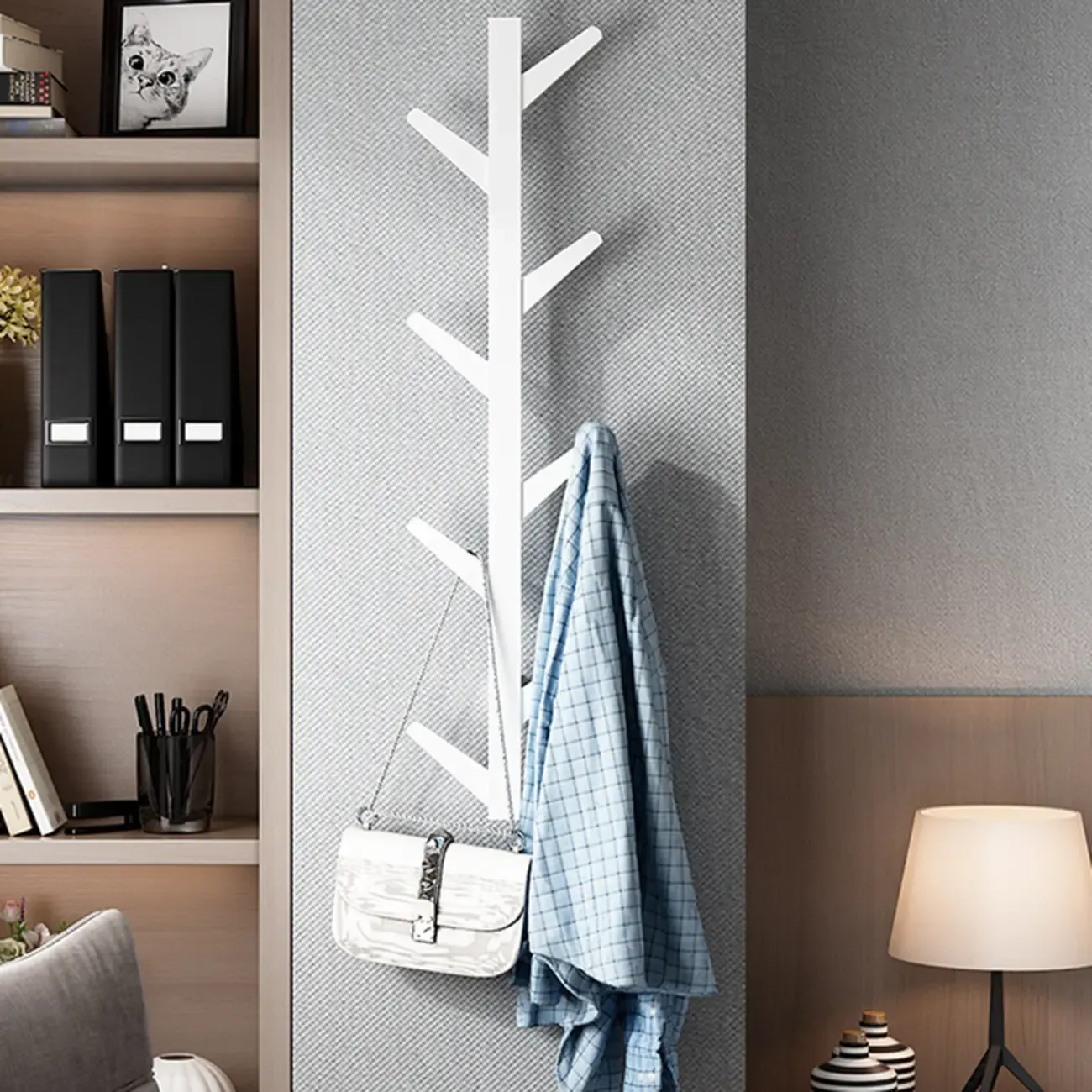 Modern Bamboo Wall-Mounted Coat Rack Image - 6