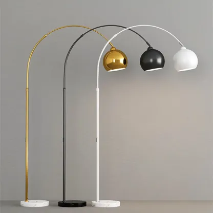 Gold Arc Floor Lamp with Marble Base and Adjustable Arm Image - 4