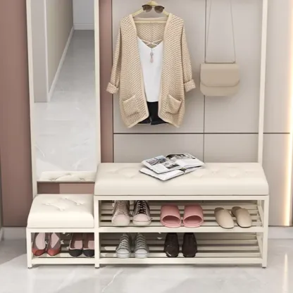 Modern White Wooden Hall Tree with Bench & Storage Image - 8