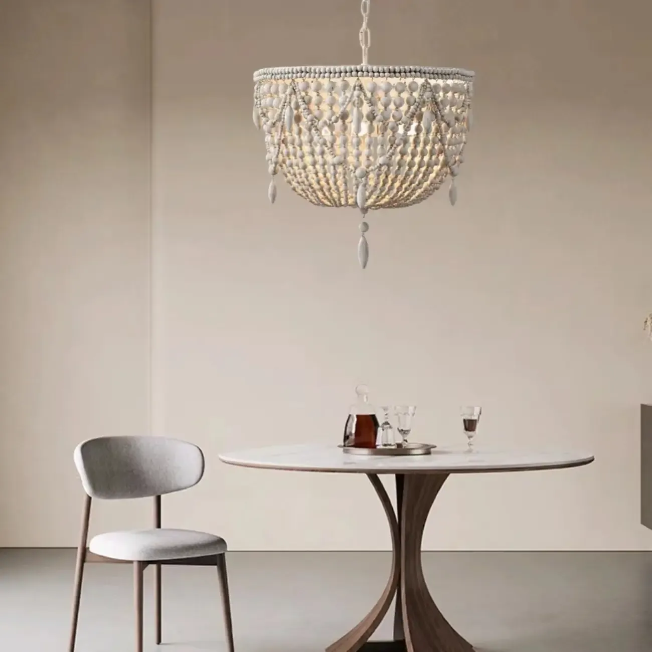 Elegant White Beaded Chandelier for Modern Dining Room Image - 1