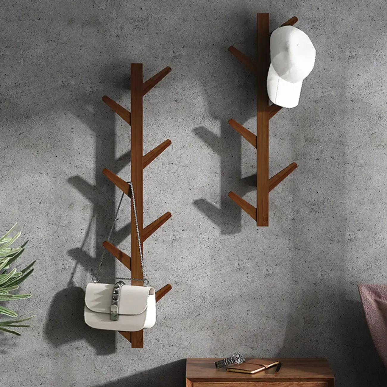 Modern Bamboo Wall-Mounted Coat Rack Image - 8