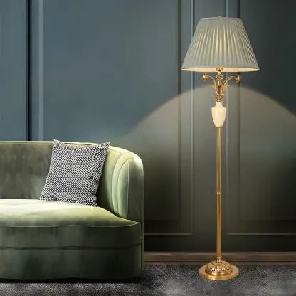 Retro Green Metal Floor Lamp with Brass and Marble Base for Living Room Image - 2
