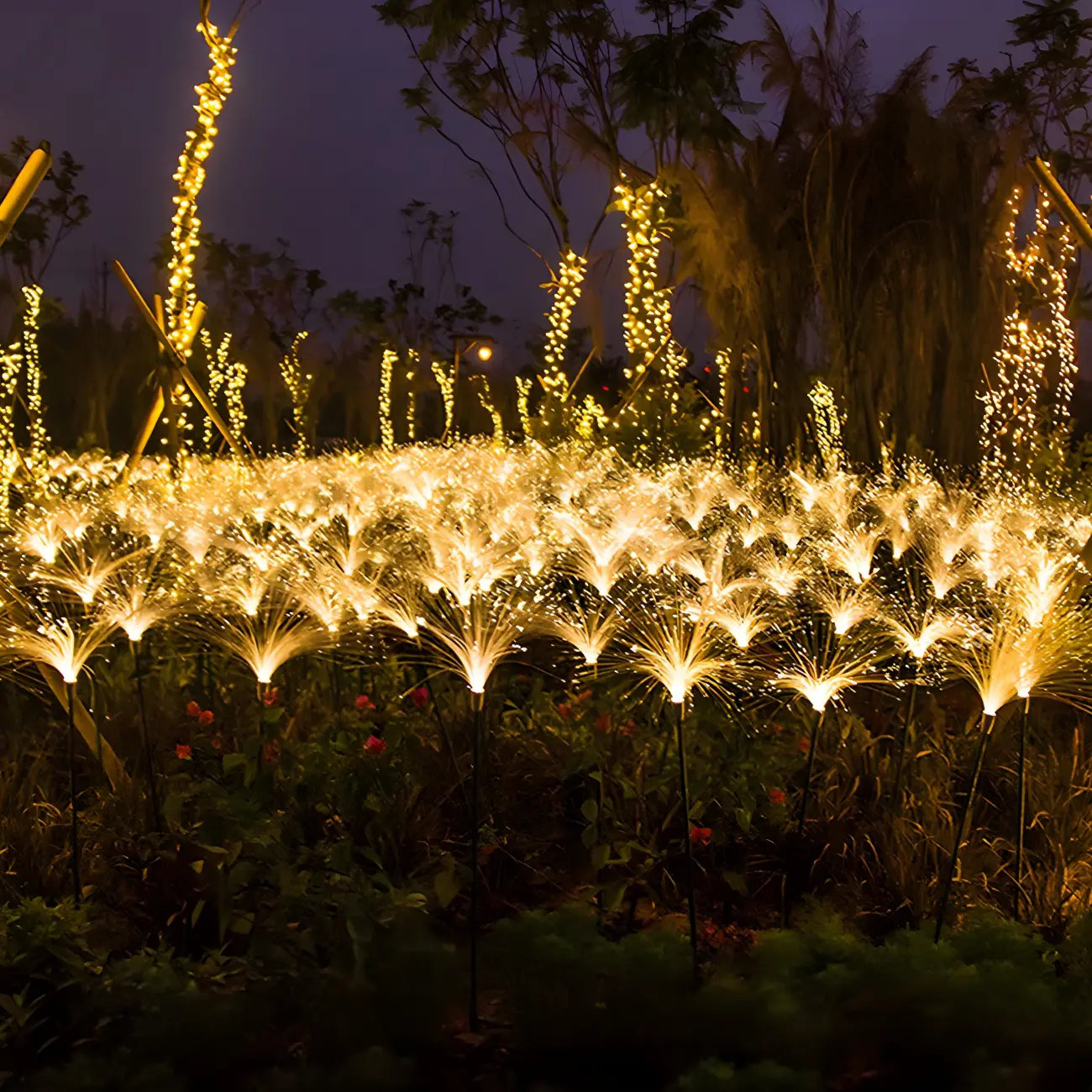 LED Solar yellow Pathway Lights with Courtyard Fiber Optic Decor Image - 1 | homeyfad