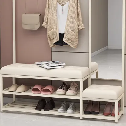 Modern White Wooden Hall Tree with Bench & Storage Image - 10