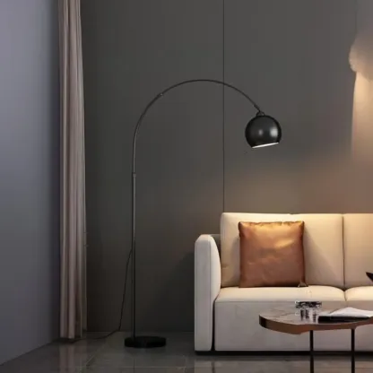 Gold Arc Floor Lamp with Marble Base and Adjustable Arm Image - 7