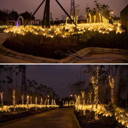 LED Solar yellow Pathway Lights with Courtyard Fiber Optic Decor Image - 2