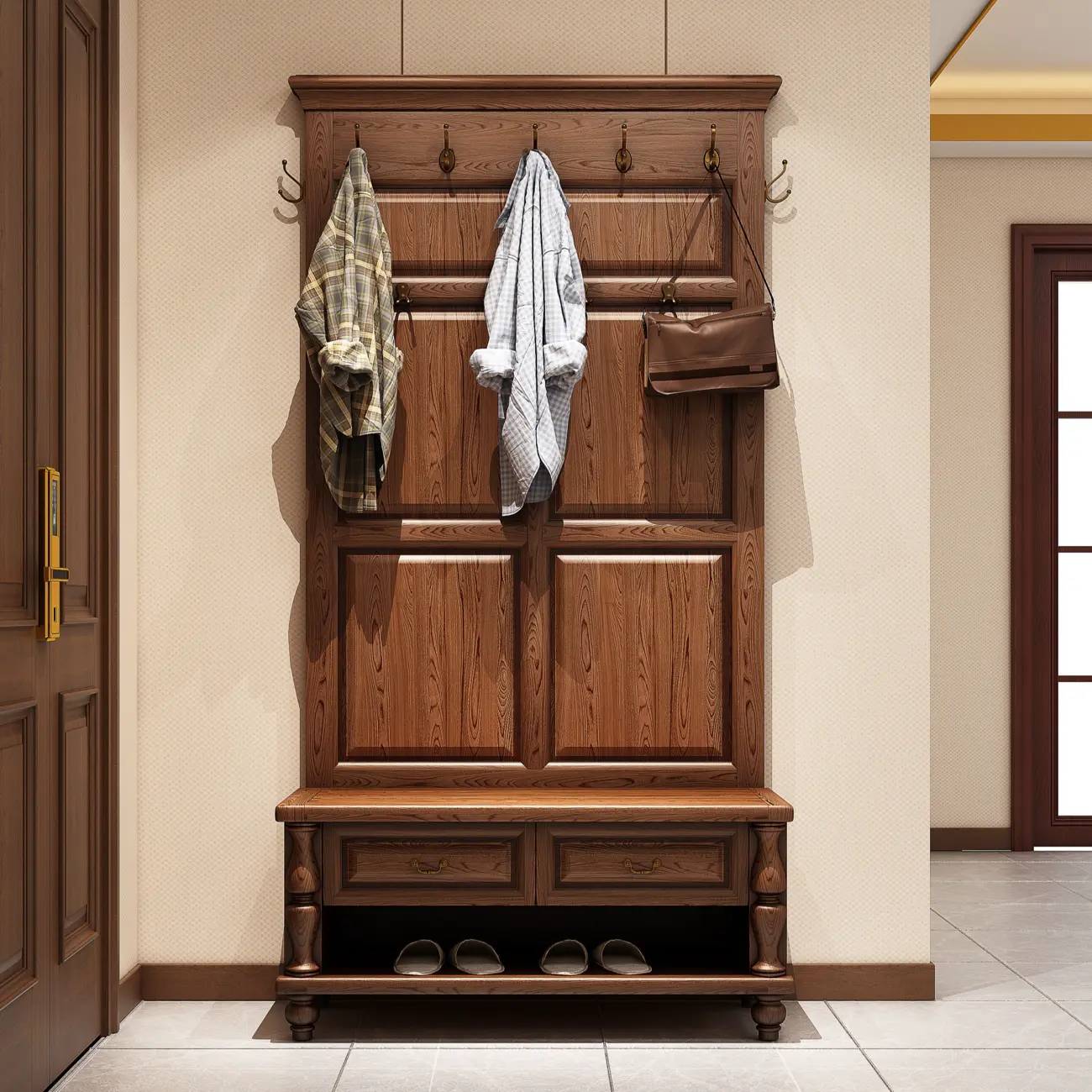 Rustic Wooden Hall Tree with Storage Bench Image - 1 | homeyfad