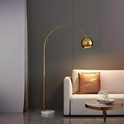 Gold Arc Floor Lamp with Marble Base and Adjustable Arm Image - 8