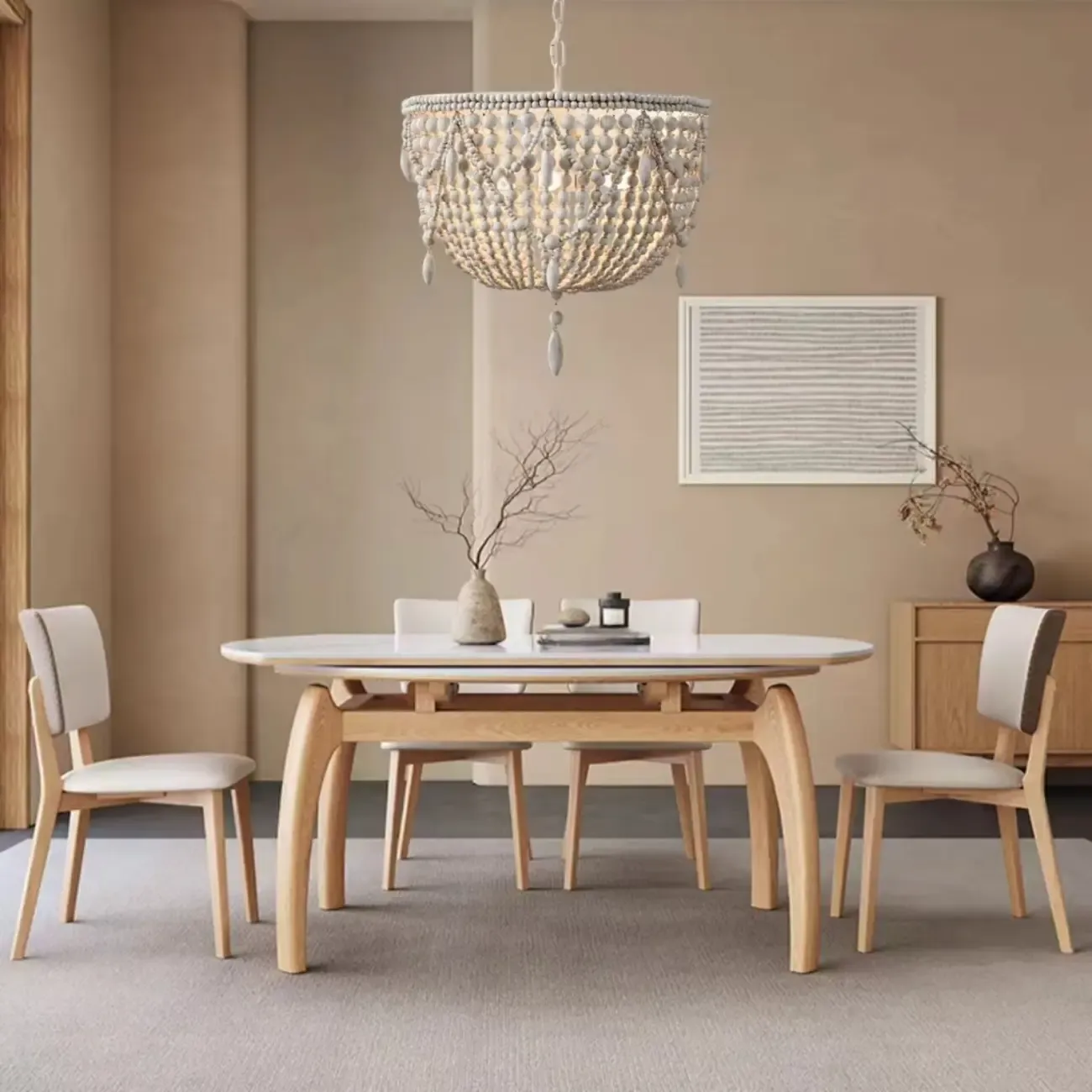 Elegant White Beaded Chandelier for Modern Dining Room Image - 4