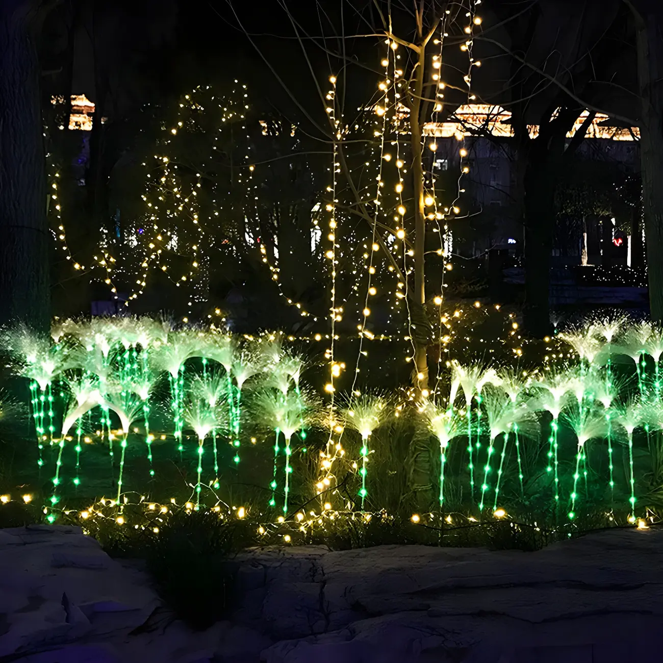 LED Solar yellow Pathway Lights with Courtyard Fiber Optic Decor Image - 3 | homeyfad