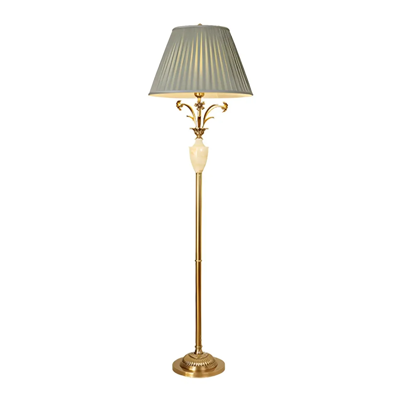 Retro Green Metal Floor Lamp with Brass and Marble Base for Living Room Image - 5