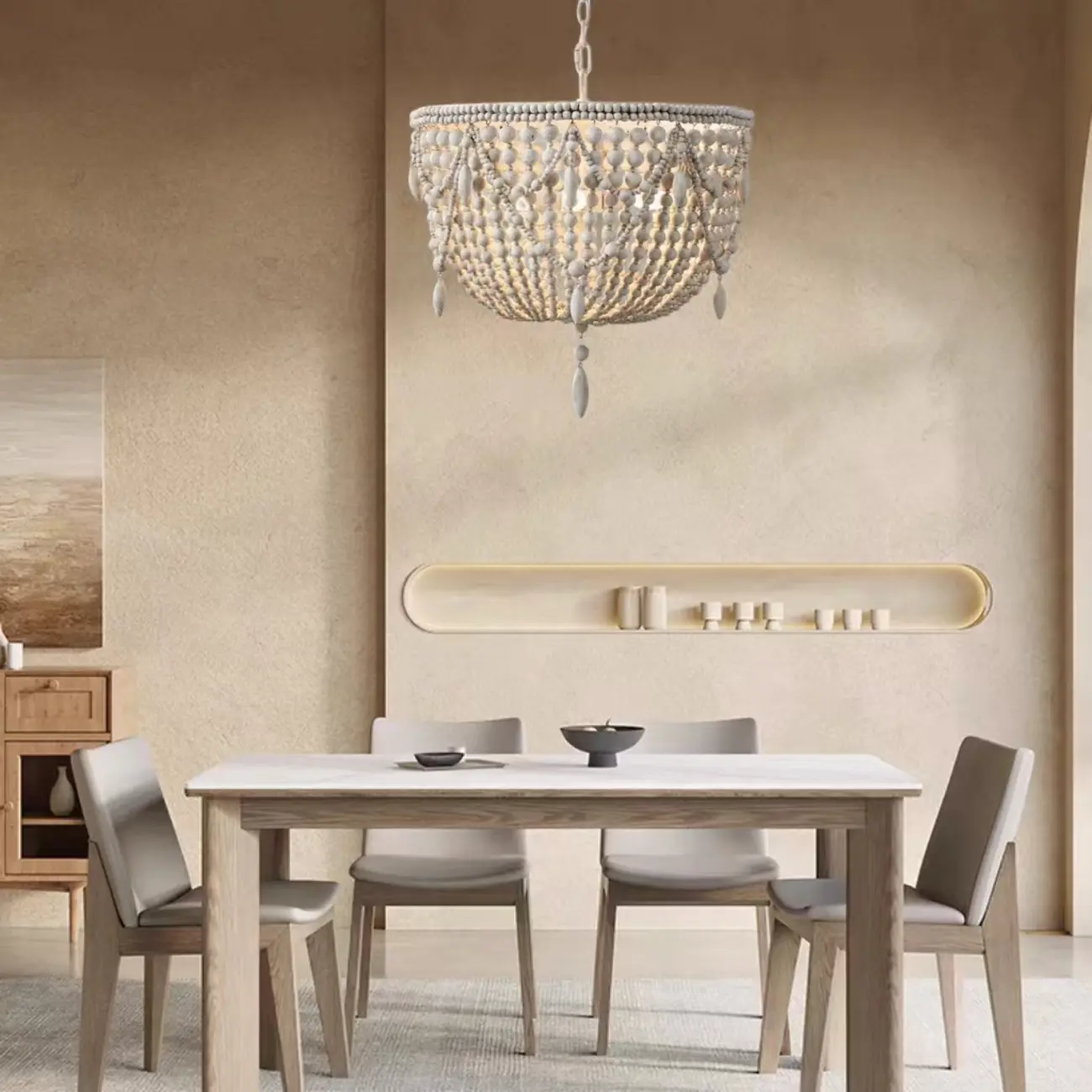 Elegant White Beaded Chandelier for Modern Dining Room Image - 5 | homeyfad