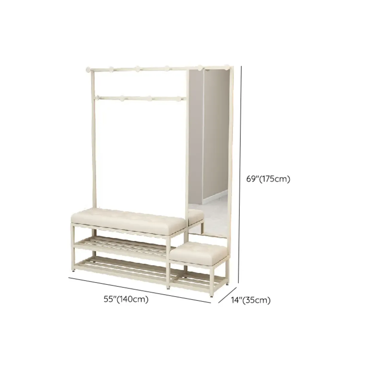 Modern White Wooden Hall Tree with Bench & Storage Image - 13