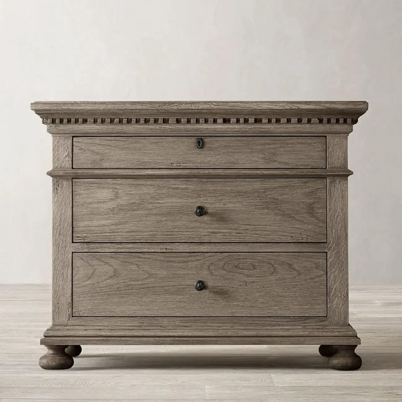 Traditional Grey Wooden Bedside Table with 3 Drawers Storage Image - 1