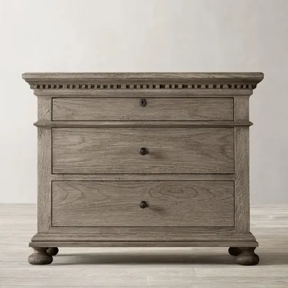 Traditional Grey Wooden Bedside Table with 3 Drawers Storage Image - 1