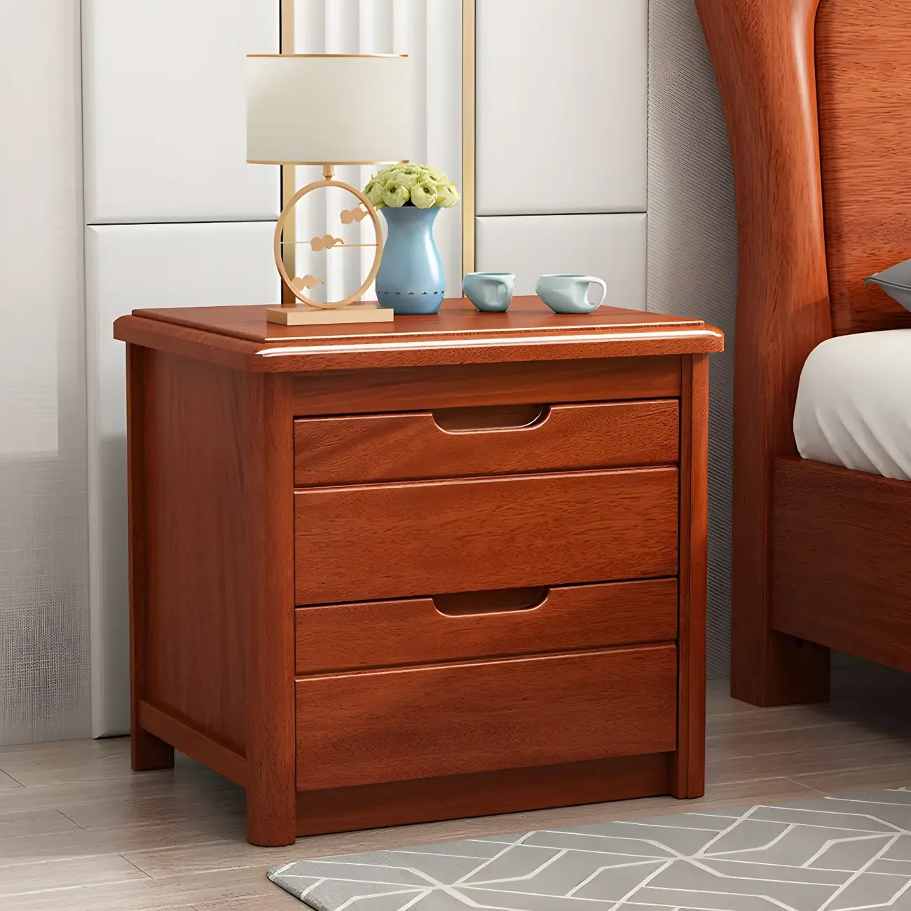 Modern White Wooden Nightstand with Storage Drawers Image - 2