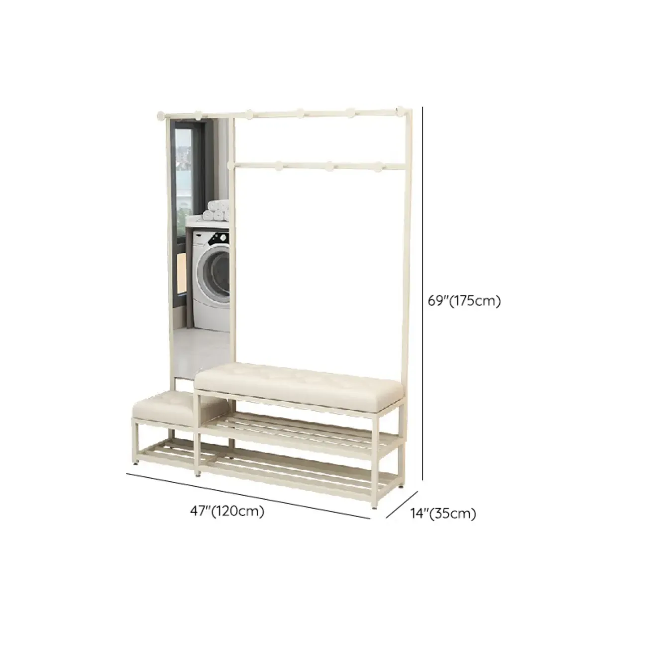 Modern White Wooden Hall Tree with Bench & Storage Image - 15