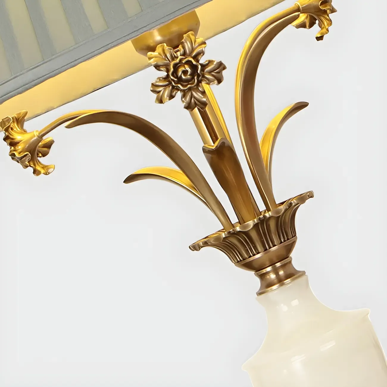 Retro Green Metal Floor Lamp with Brass and Marble Base for Living Room Image - 7