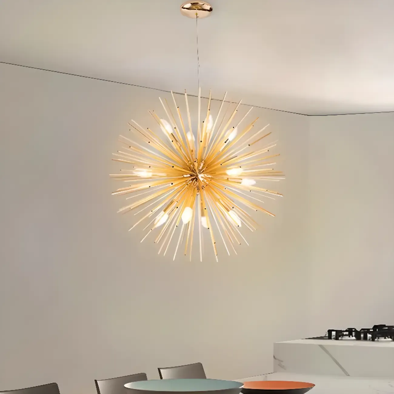 Modern Starburst Aluminum Chandelier for Dining Room Decor Image - 8