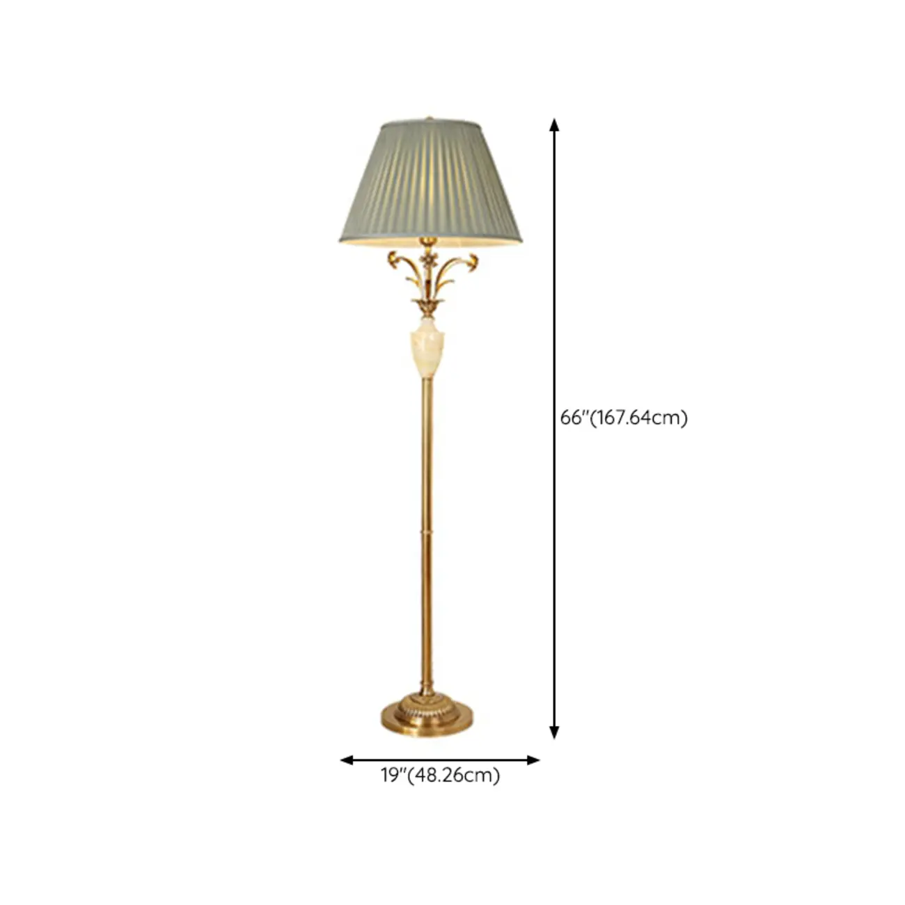 Retro Green Metal Floor Lamp with Brass and Marble Base for Living Room #size