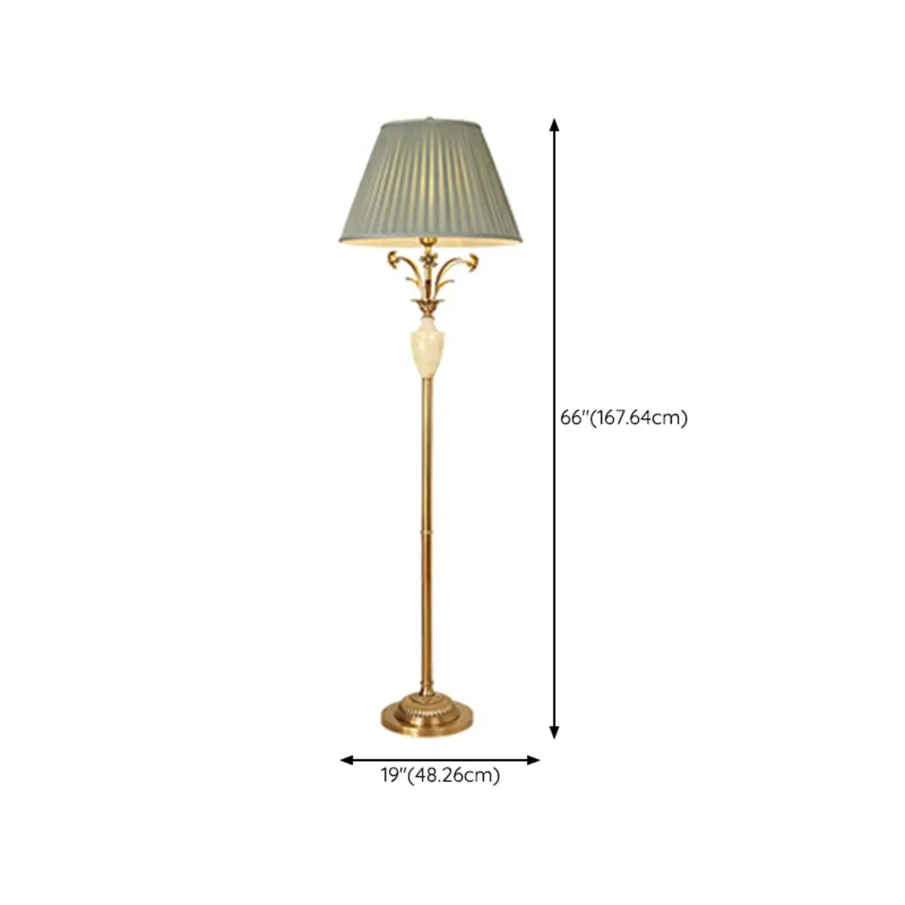 Retro Green Metal Floor Lamp with Brass and Marble Base for Living Room #size