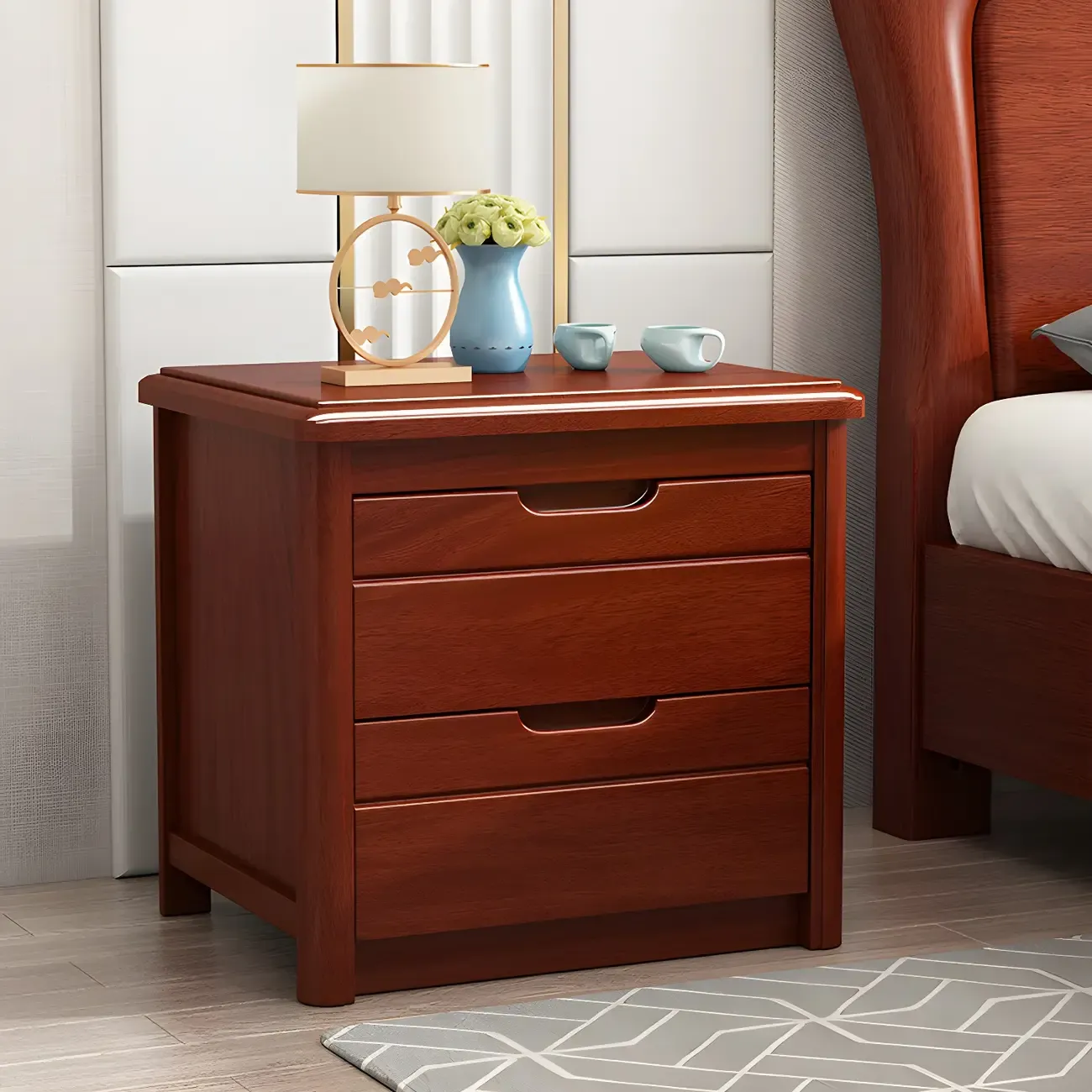 Modern White Wooden Nightstand with Storage Drawers Image - 4