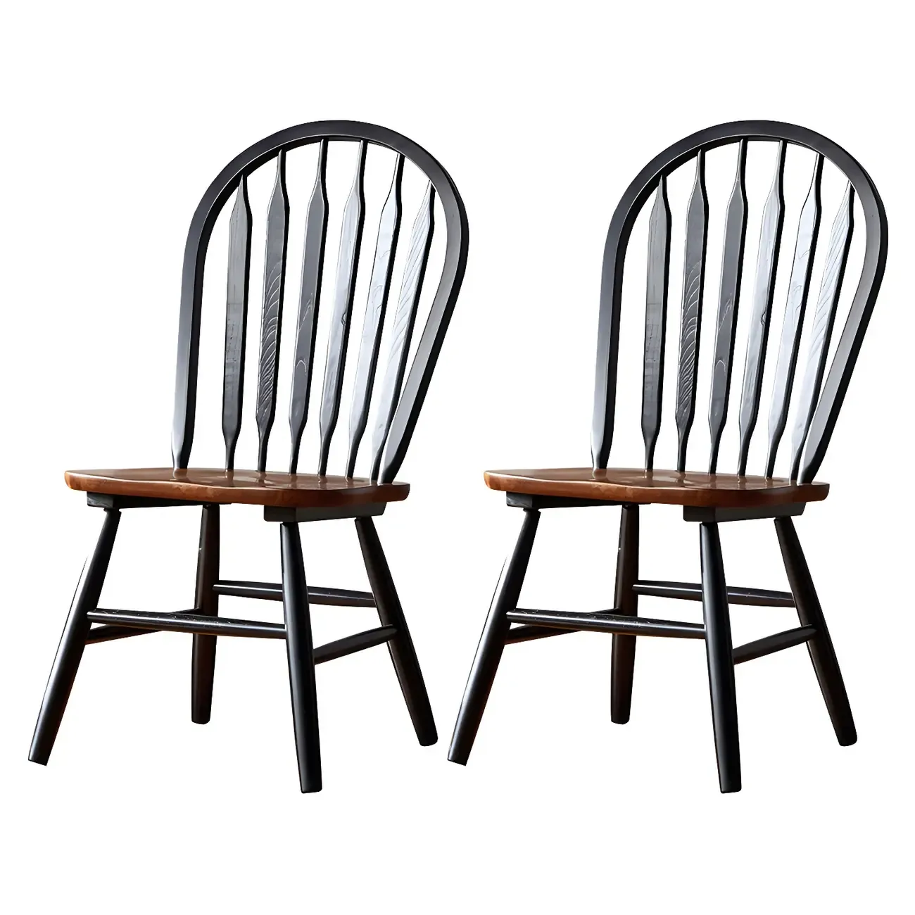 Traditional Windsor Back Solid Wood Dining Chair Set of 2 Image - 2