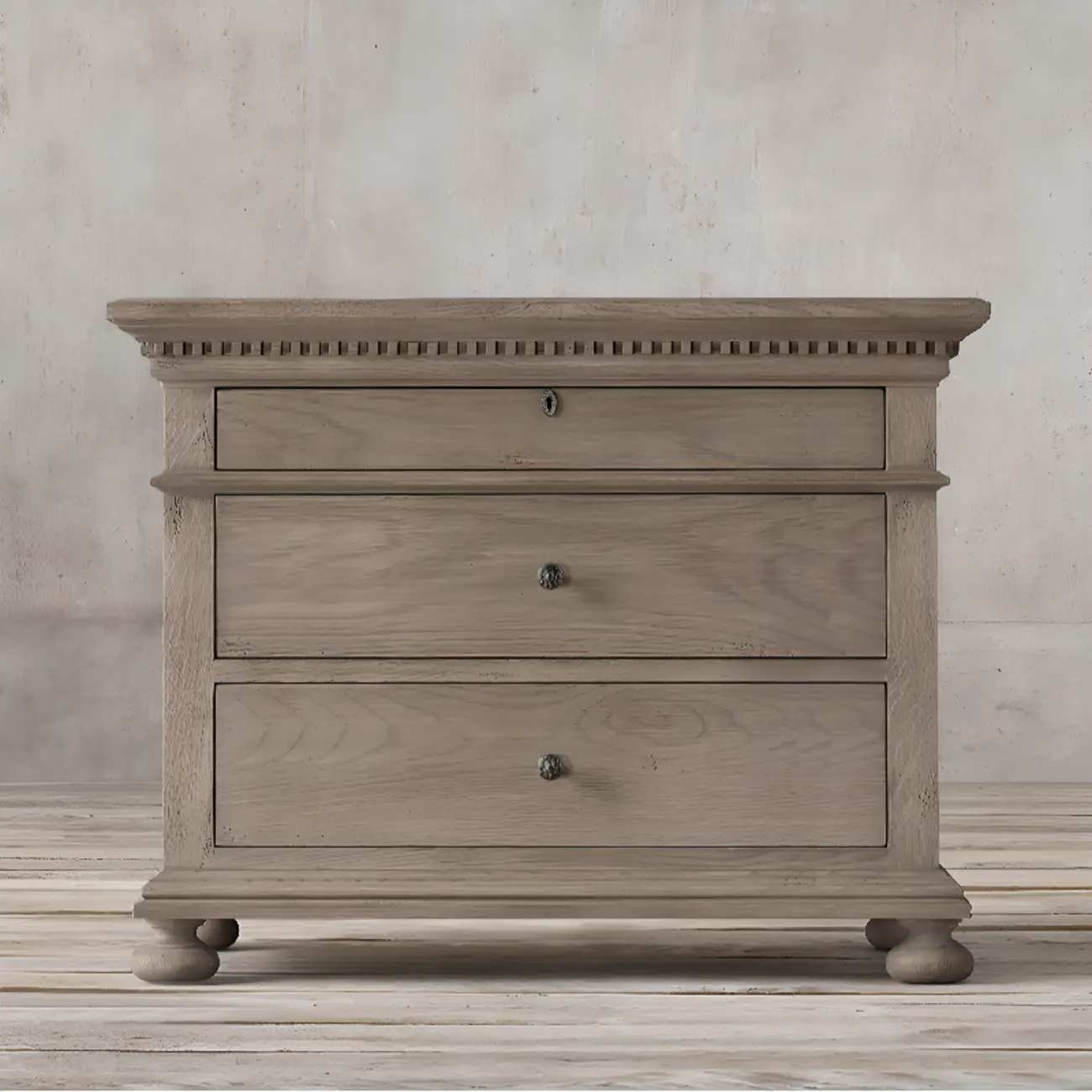 Traditional Grey Wooden Bedside Table with 3 Drawers Storage Image - 4 | homeyfad