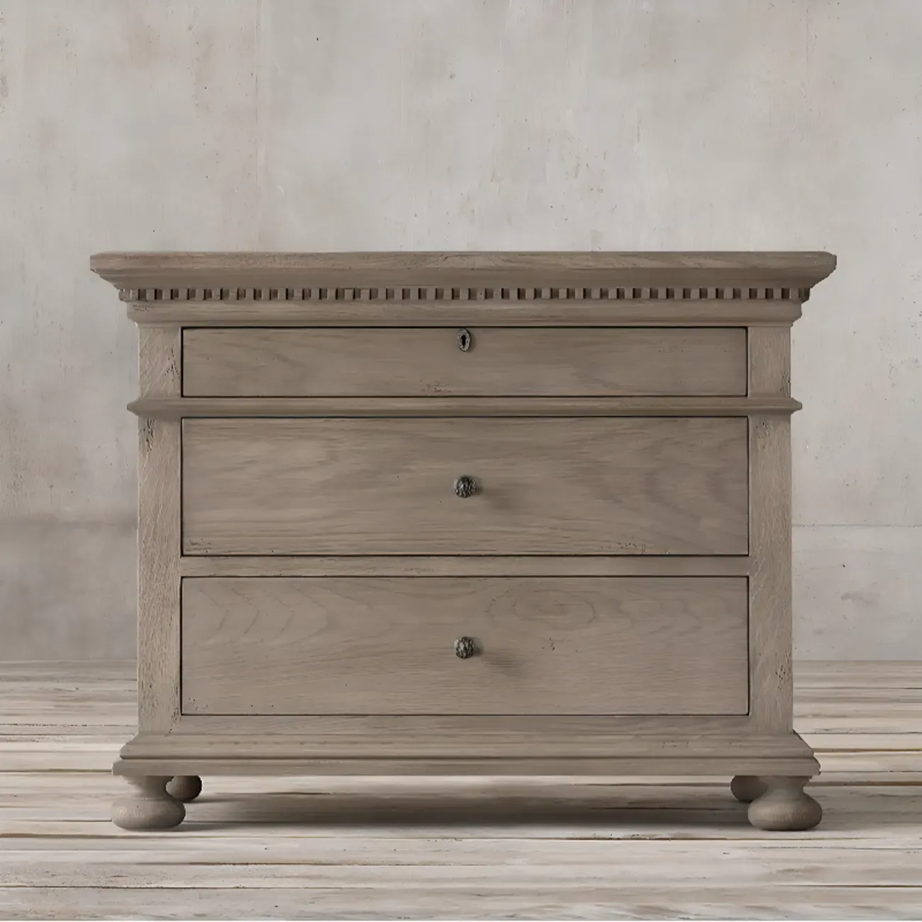Traditional Grey Wooden Bedside Table with 3 Drawers Storage Image - 4