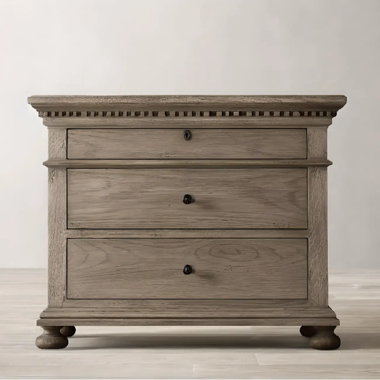 Traditional Grey Wooden Bedside Table with 3 Drawers Storage Image - 5