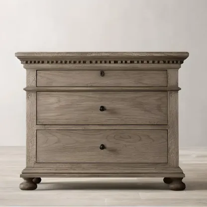 Traditional Grey Wooden Bedside Table with 3 Drawers Storage Image - 5