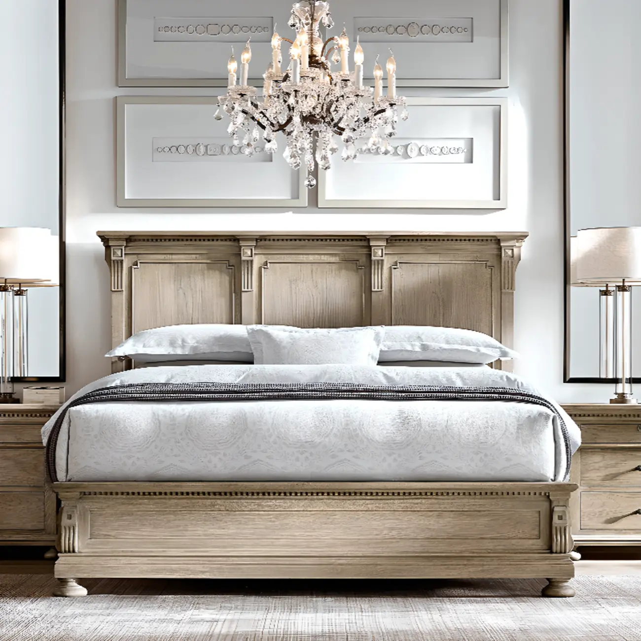 Traditional Grey Wooden Bedside Table with 3 Drawers Storage Image - 6 | homeyfad