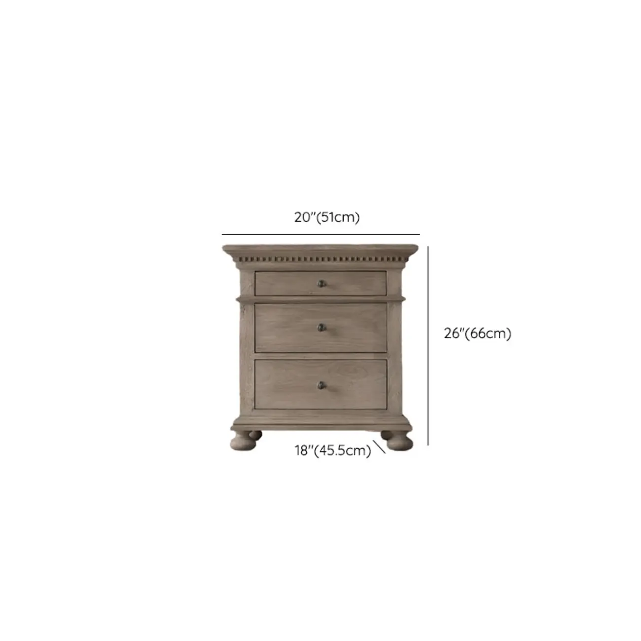 Traditional Grey Wooden Bedside Table with 3 Drawers Storage #size | homeyfad