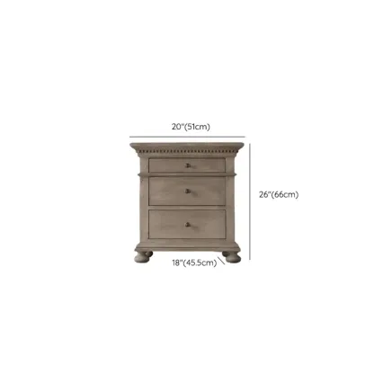 Traditional Grey Wooden Bedside Table with 3 Drawers Storage #size