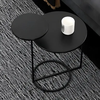 Minimalist Round Metal Bedside Table in Black without Storage Image - 1