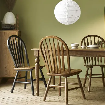 Traditional Windsor Back Solid Wood Dining Chair Set of 2 Image - 6