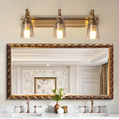 Elegant Brass Geometric Vanity Lamps Above Mirror Image - 1