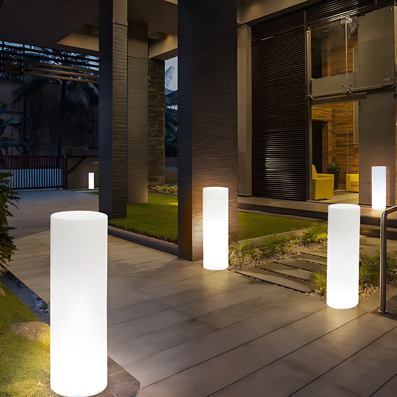 Rechargeable LED White Bollard Lighting for Garden Pathways Image - 1 | homeyfad