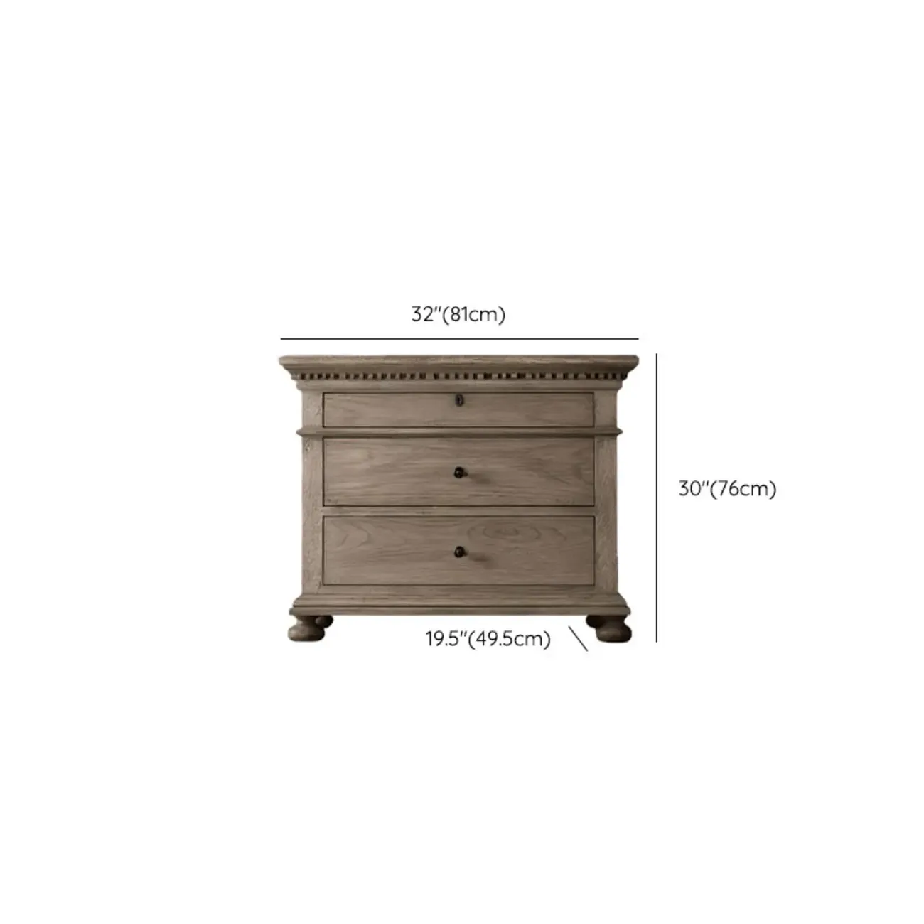 Traditional Grey Wooden Bedside Table with 3 Drawers Storage Image - 9