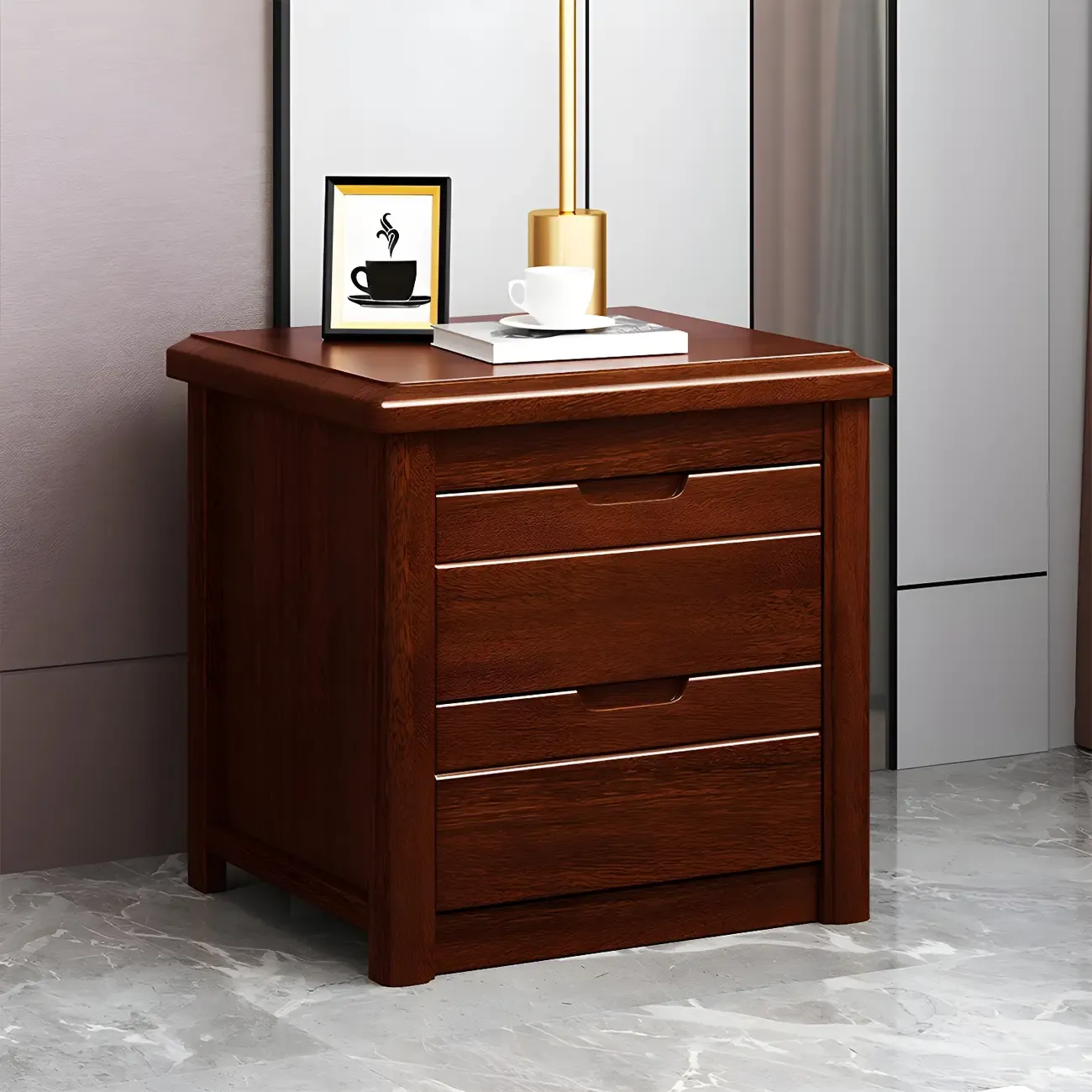 Modern White Wooden Nightstand with Storage Drawers Image - 10