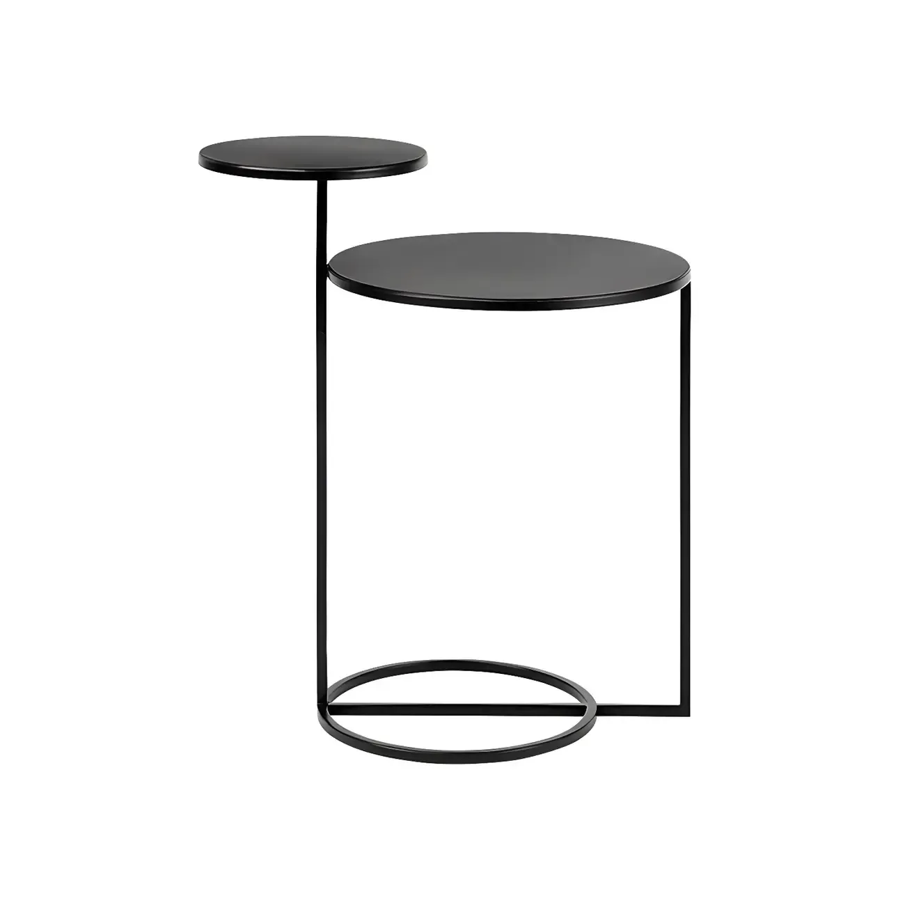 Minimalist Round Metal Bedside Table in Black without Storage Image - 2