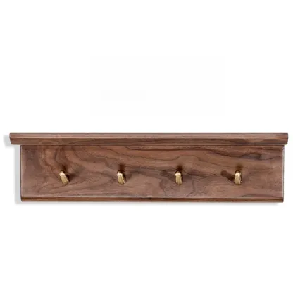 Rustic Wooden Brown Wall-Mounted Coat Rack with Shelves Image - 5