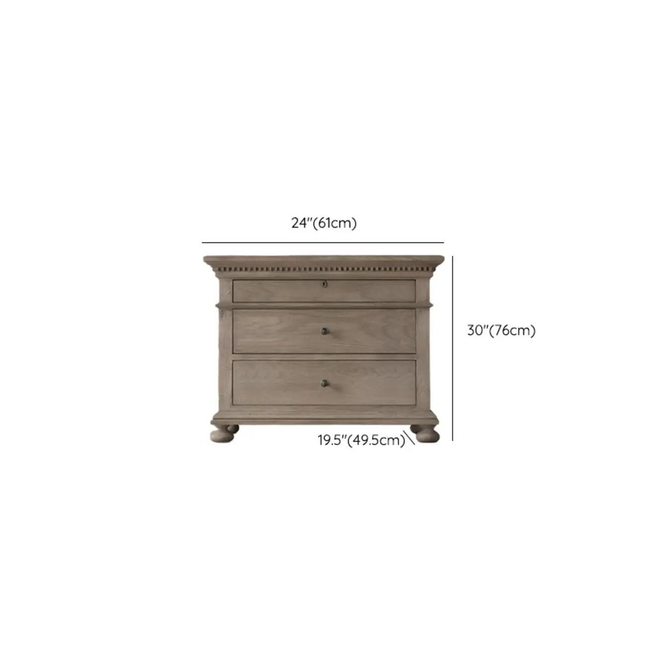 Traditional Grey Wooden Bedside Table with 3 Drawers Storage Image - 10 | homeyfad