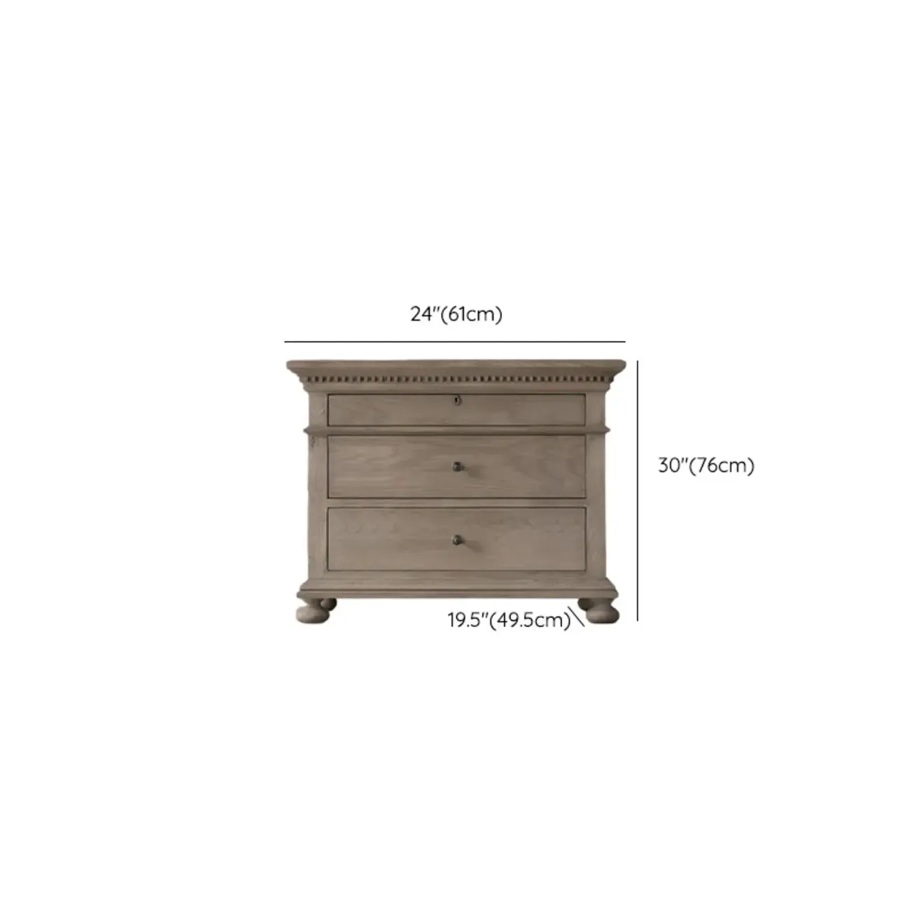 Traditional Grey Wooden Bedside Table with 3 Drawers Storage Image - 10